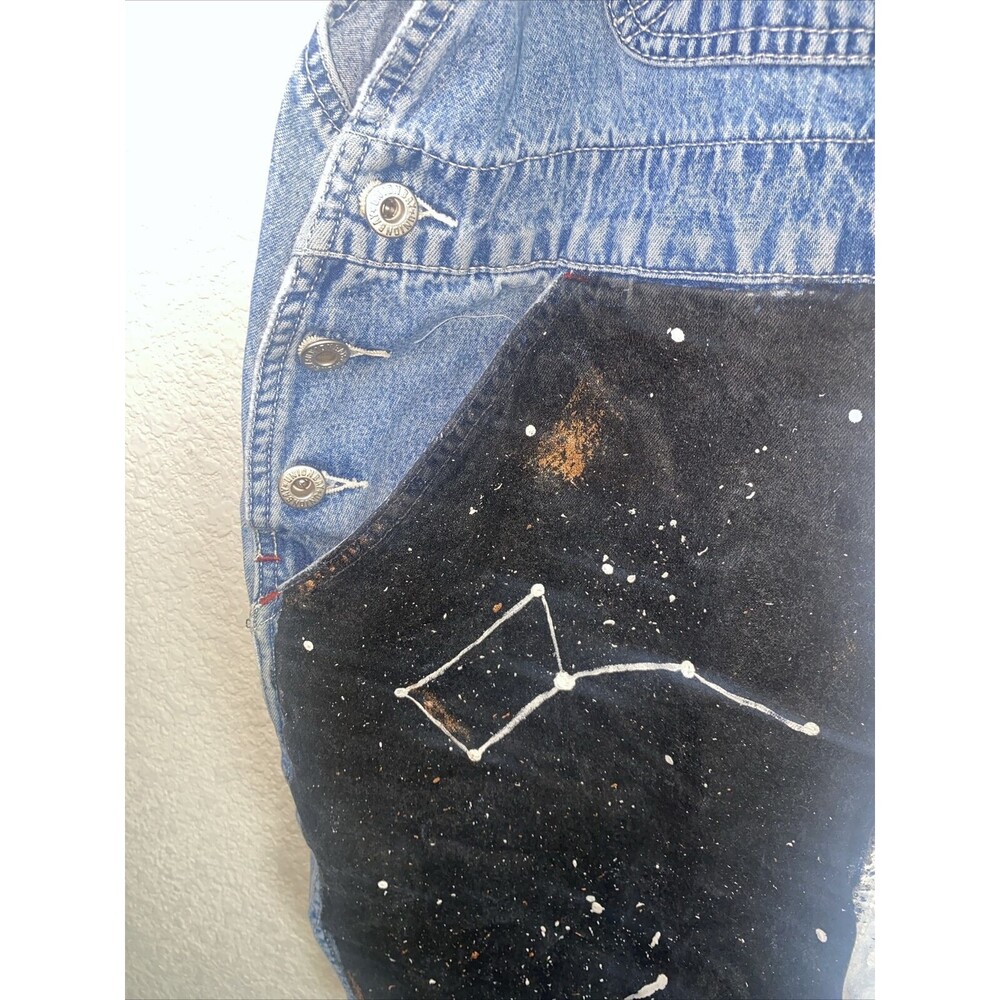 Union Bay Vintage Overalls dress Paint DIY Denim 90s Astrology Art Boho y2k M - Picture 5 of 11